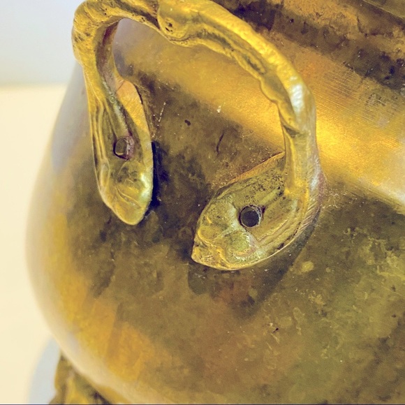 Brass Pot Planter Ornate Handles Footed Vintage - Picture 10 of 11